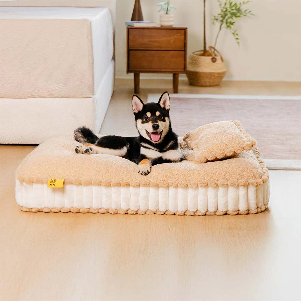 Comfy Plush Biscuit-Inspired Calming Dog Bed with Pillow – SweetNap