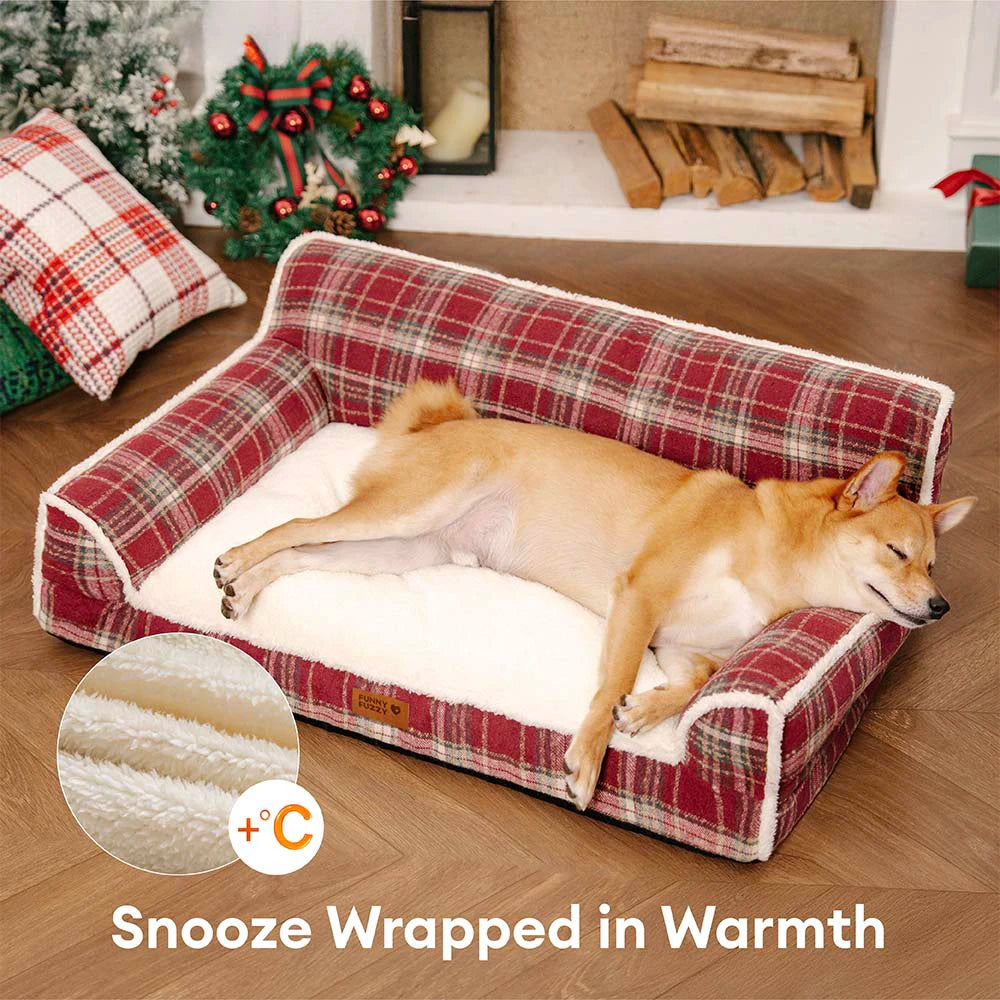 Vintage Plaid Plush Whashable Bolster Dog Sofa Bed - Chris-Nook