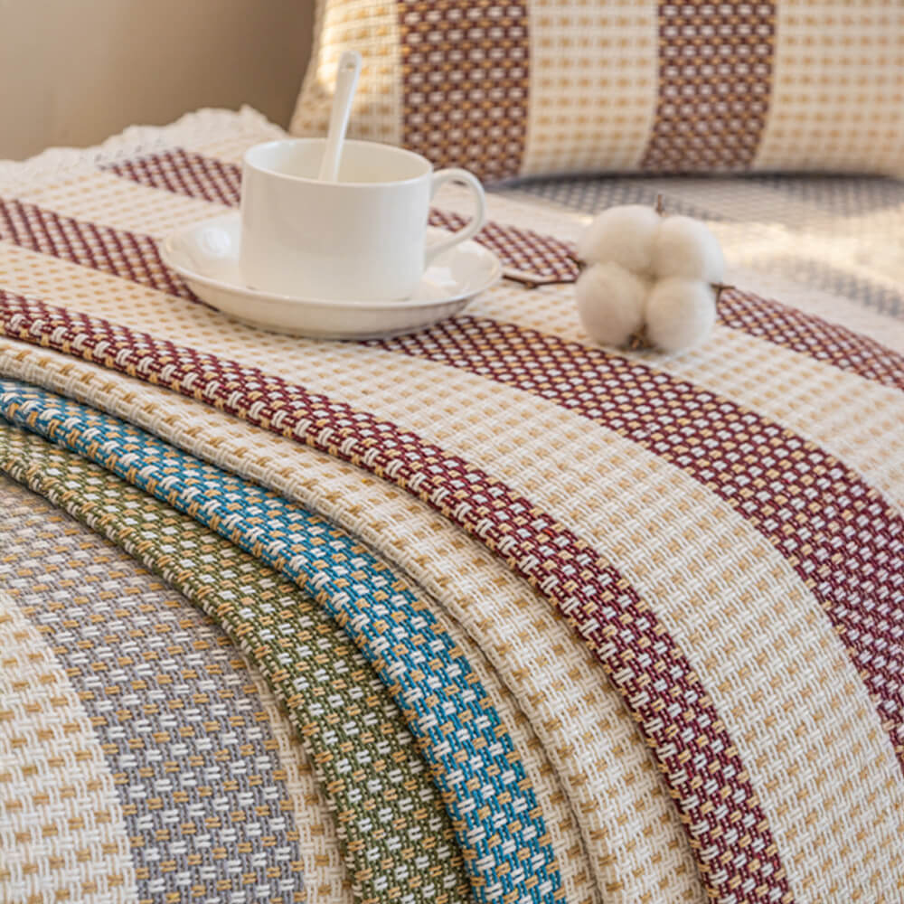 Cotton Linen Stripe Anti-scratch Furniture Protector Couch Cover