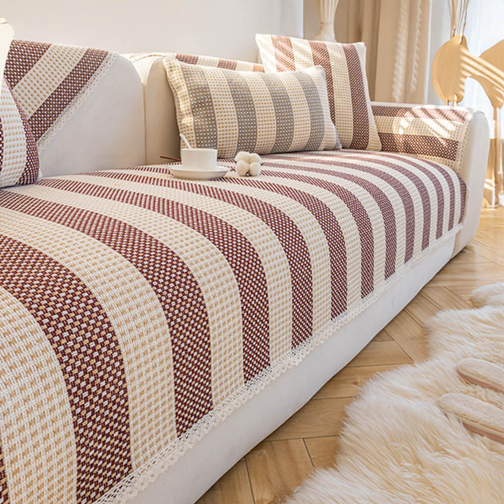 Cotton Linen Stripe Anti-scratch Furniture Protector Couch Cover