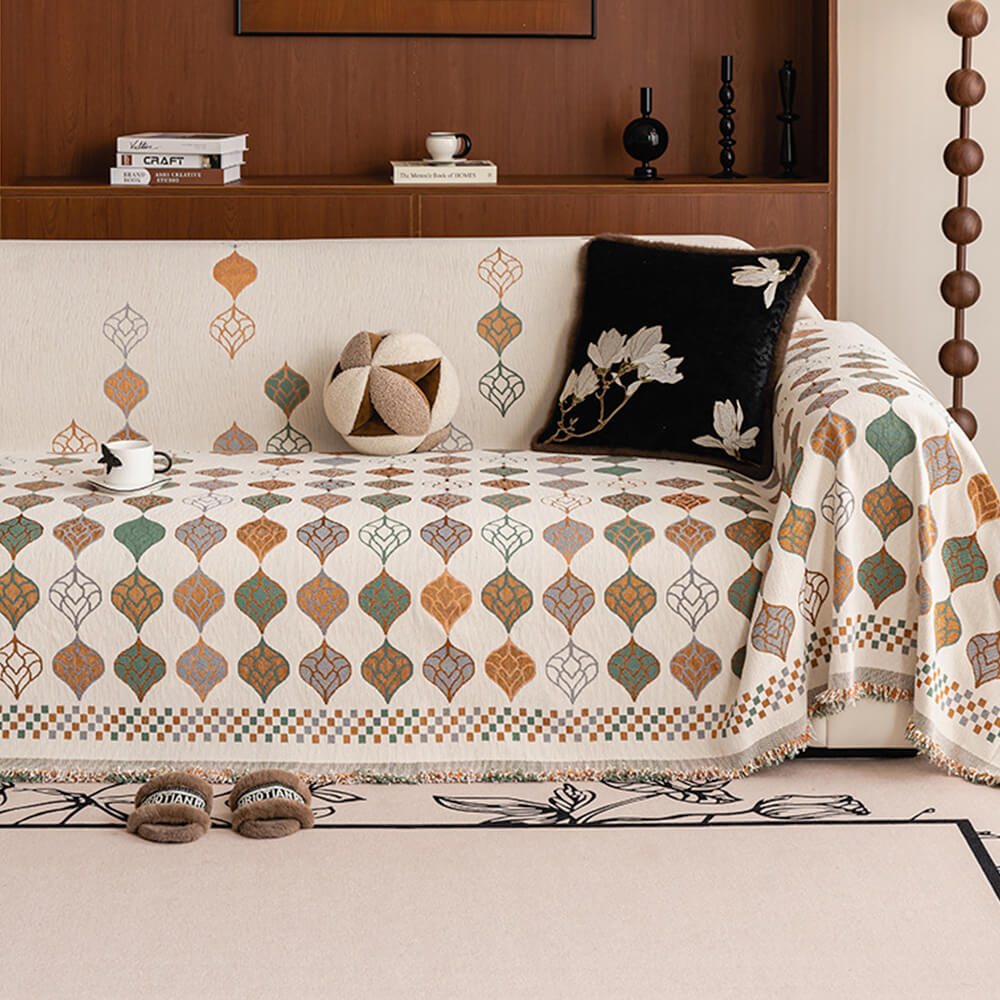 Vintage Classic Leaf Chenille Cozy Sofa Scratch-Resistant Throw Couch Cover