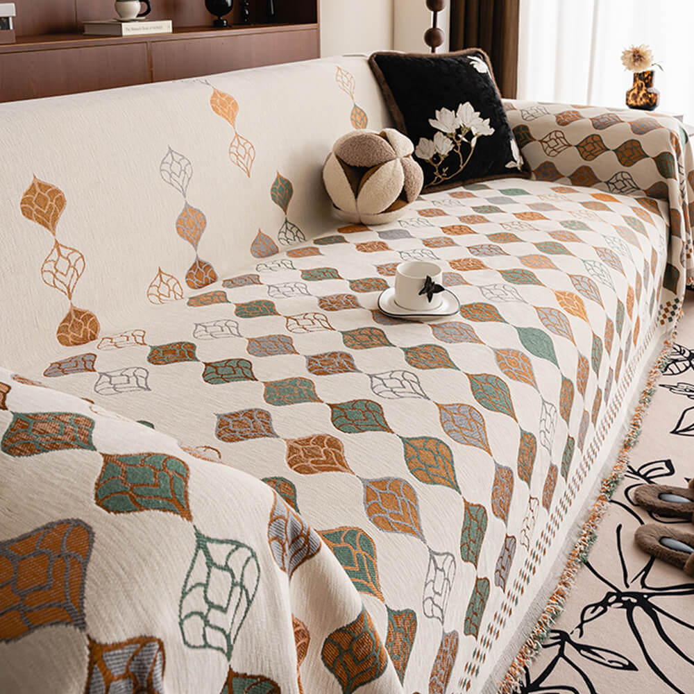 Vintage Classic Leaf Chenille Cozy Sofa Scratch-Resistant Throw Couch Cover