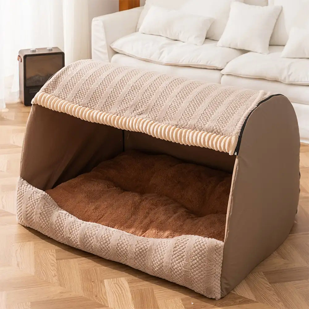 Cozy Cabin Portable Semi-Enclosed Dog Bed with Roof Warming And Durable