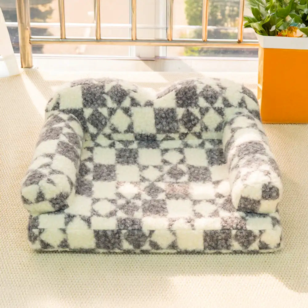Geometric-Pattern Plush Thermal Removable And Washable Dog Bed