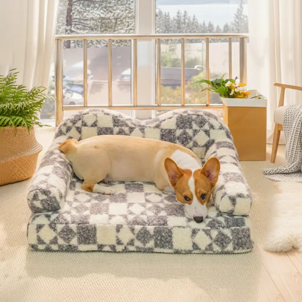 Geometric-Pattern Plush Thermal Removable And Washable Dog Bed