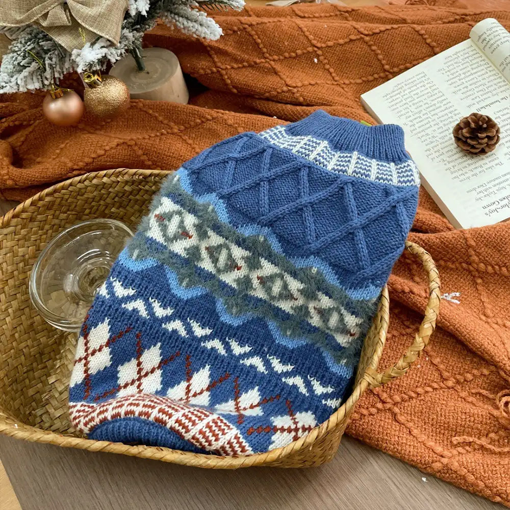 Knitted Fair Isle Diamond Dog Sweater