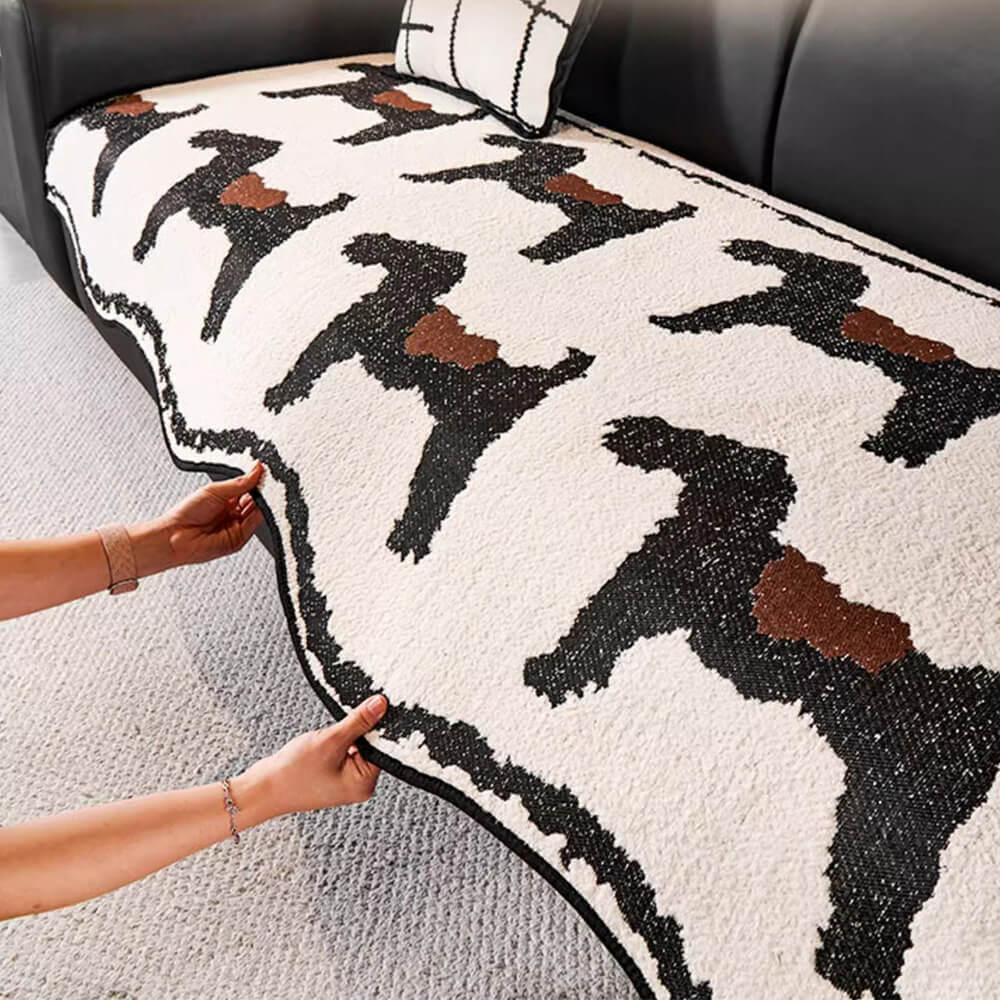 Modern Short Fleece Sofa Protection Irregular Non-slip Couch Cover