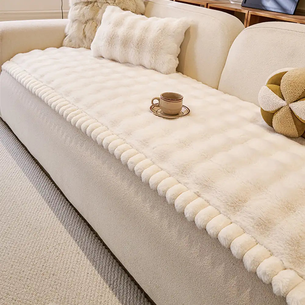 Soft Faux Rabbit Plush Thick Skin-Friendly Non-Slip Couch Cover
