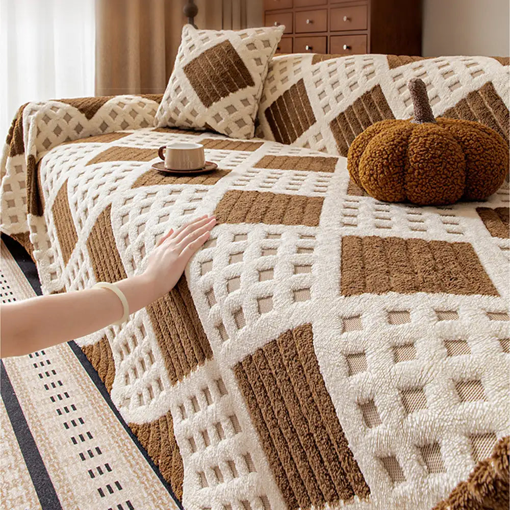 Thickened Plush Diamond Jacquard Sofa Scratch-Resistant Couch Cover