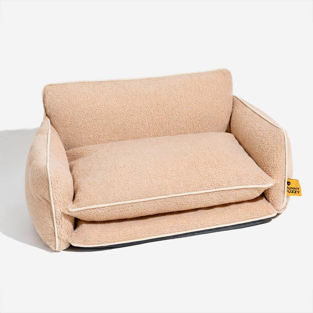 Sofá-cama moderno listrado de lã de carneiro falsa de camada dupla para cães e gatos