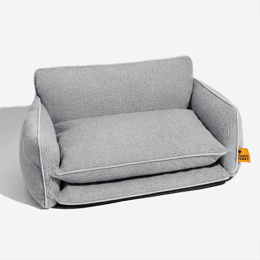 Sofá-cama moderno listrado de lã de carneiro falsa de camada dupla para cães e gatos