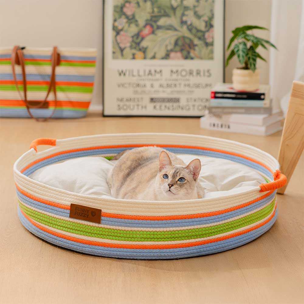 Handcrafted Stripe Calming Pet Bed - Timeless Nest