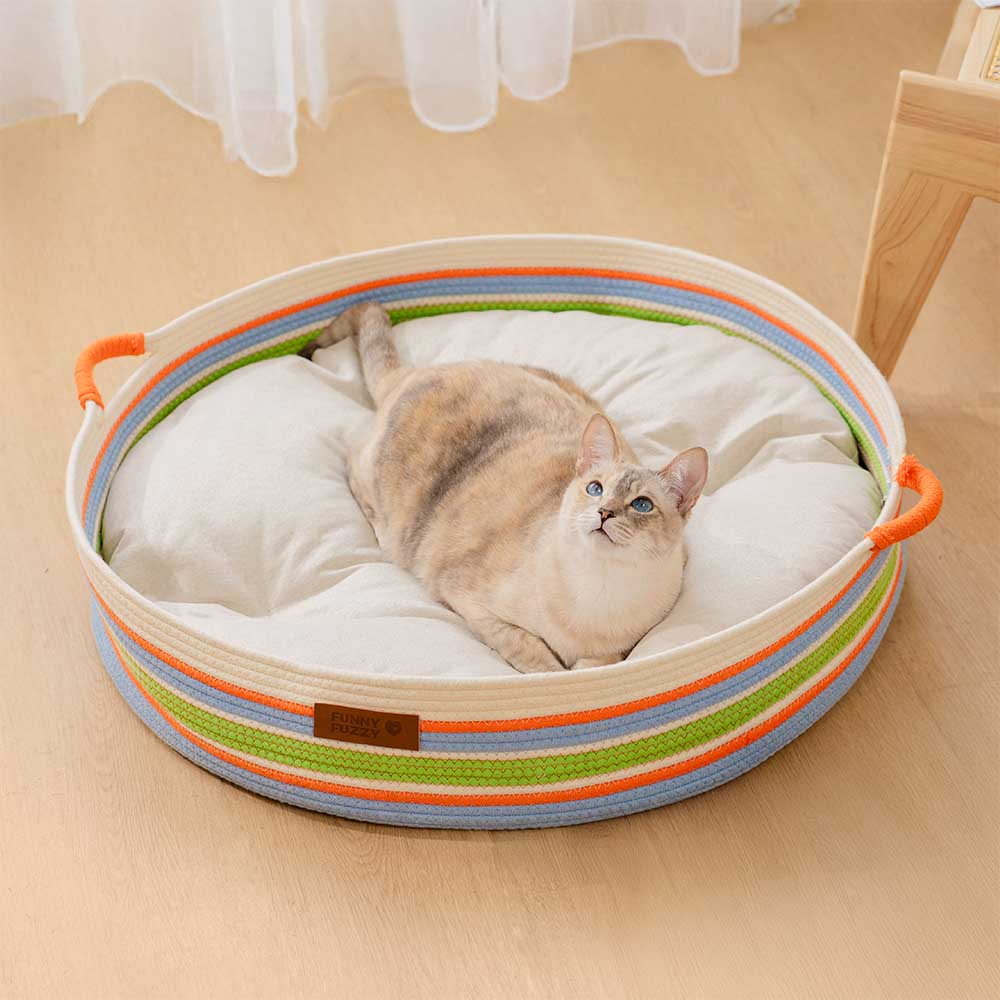 Handcrafted Stripe Calming Pet Bed - Timeless Nest