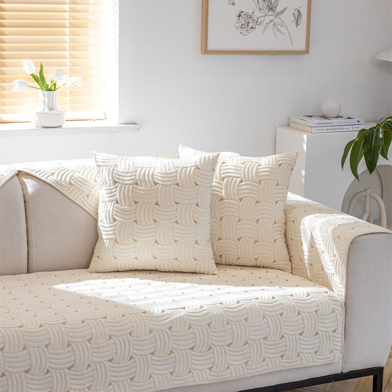 Capa de sofá secional acolchoada de algodão com padrão de tecelagem