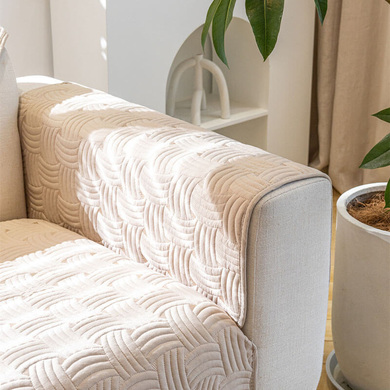 Capa de sofá secional acolchoada de algodão com padrão de tecelagem