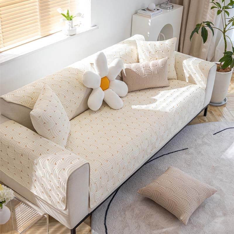 Capa de sofá secional acolchoada de algodão com padrão de tecelagem