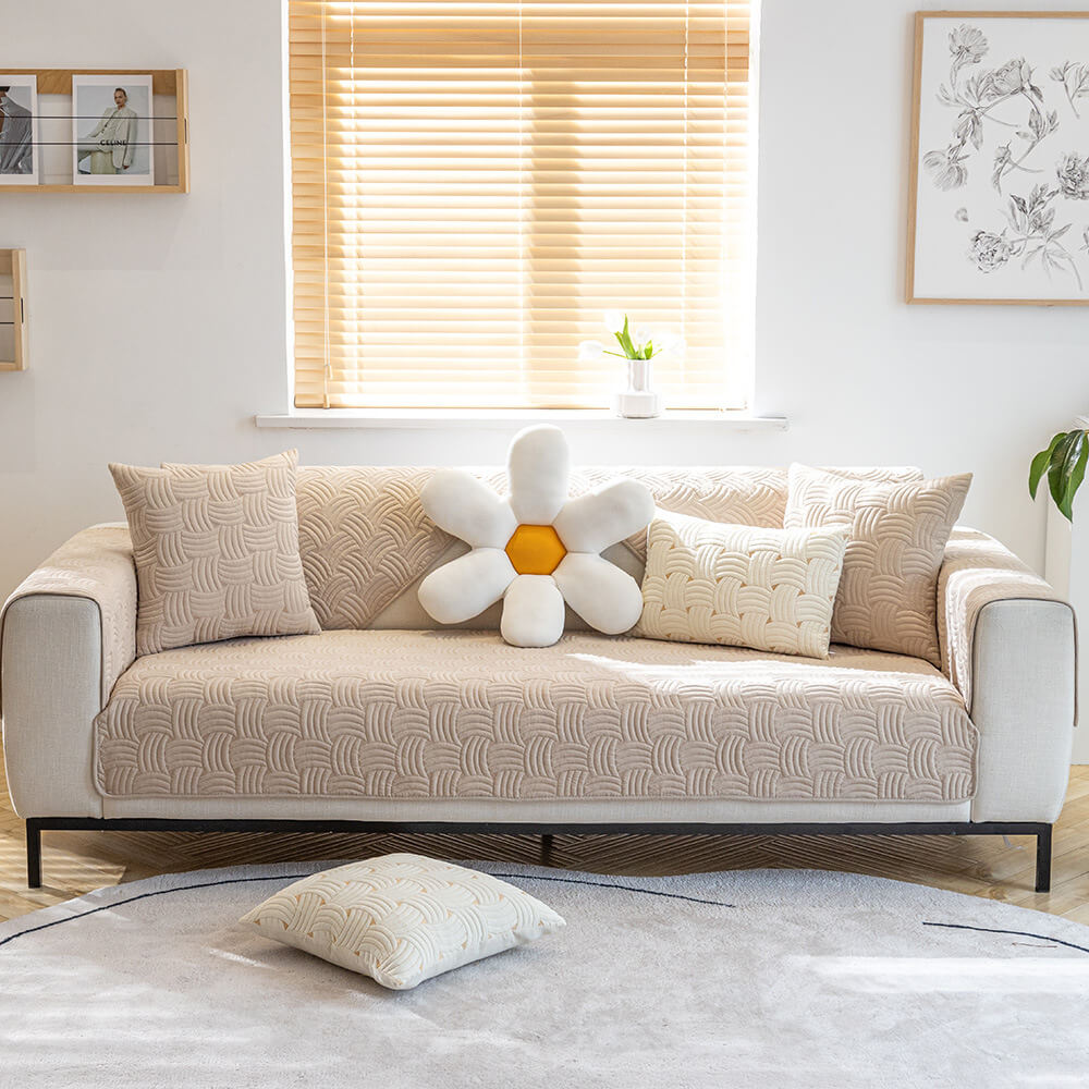 Capa de sofá secional acolchoada de algodão com padrão de tecelagem