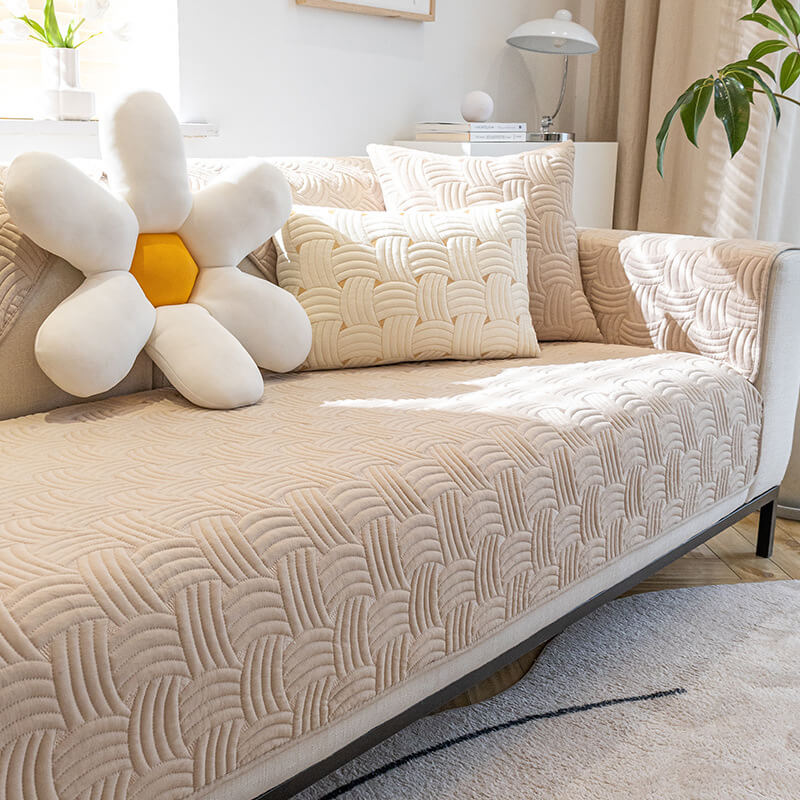 Capa de sofá secional acolchoada de algodão com padrão de tecelagem