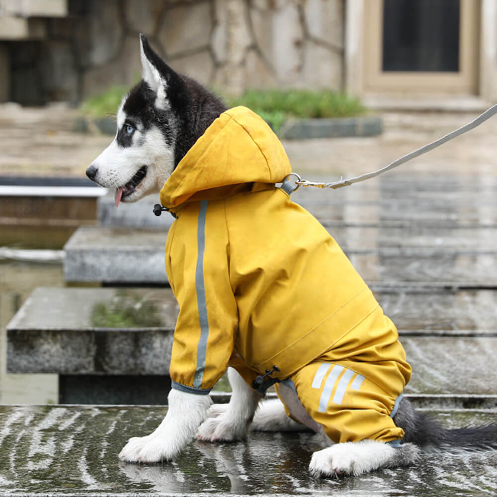 Stylish Waterproof Adjustable Reflective Strip Dog Raincoat with Hood