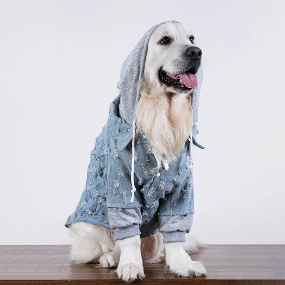 Handsome Ripped Denim Dog Hoodie Jacket Shirt Clothes