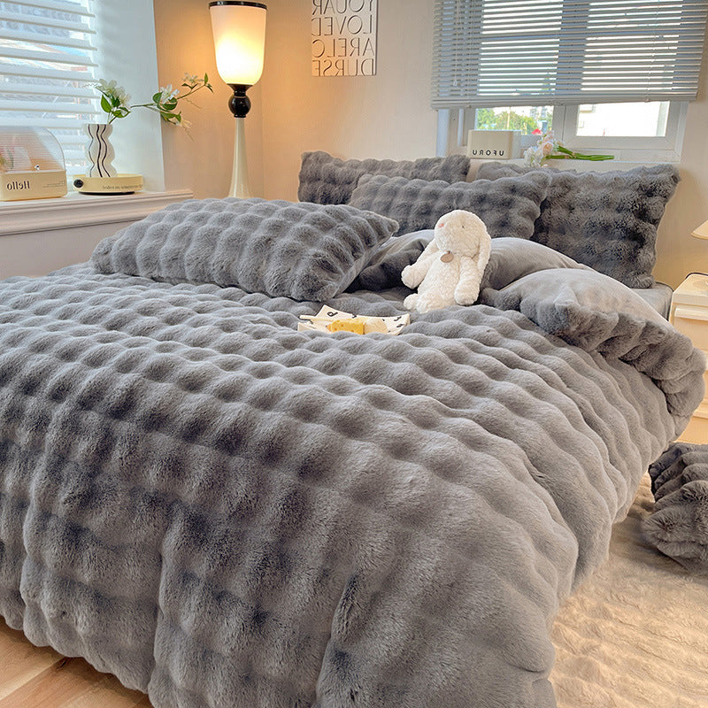 Puffy Comfort Thickened Faux Rabbit Fur Bed Sheet Set