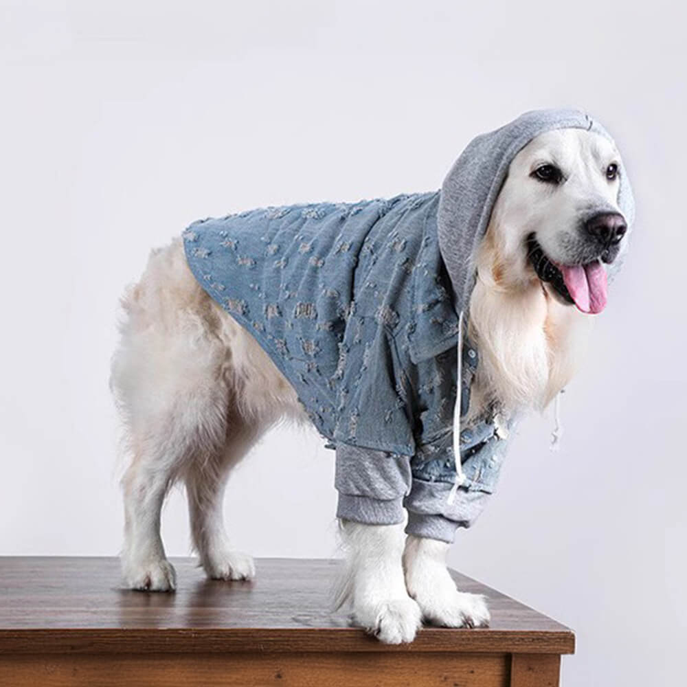 Handsome Ripped Denim Dog Hoodie Jacket Shirt Clothes