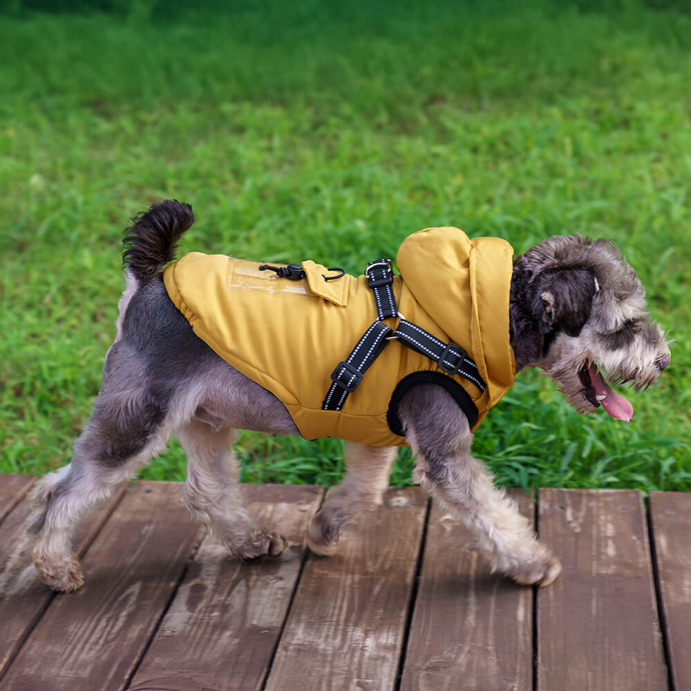 Adjustable Insulated Cozy Hooded Dog Harness Jacket