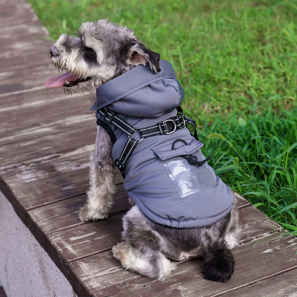 Adjustable Insulated Cozy Hooded Dog Harness Jacket