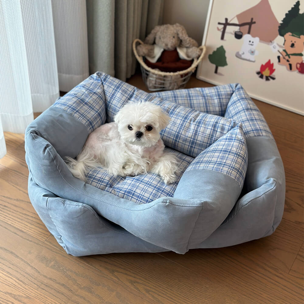 Plush Gingham Orthopedic Anti-Slip Washable Dog & Cat Bed