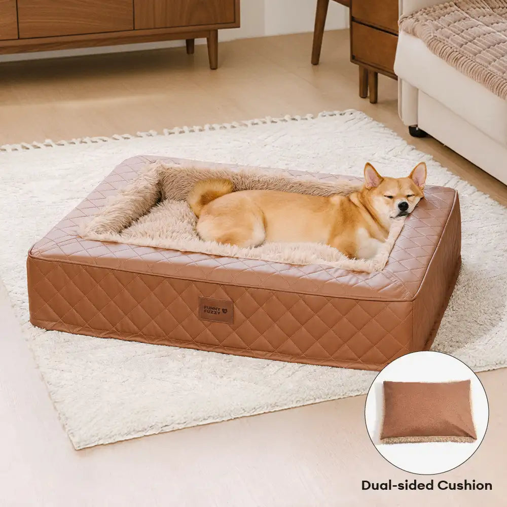 Warm Plush & Faux Leather Wraparound Orthopedic Dog Bolster Bed