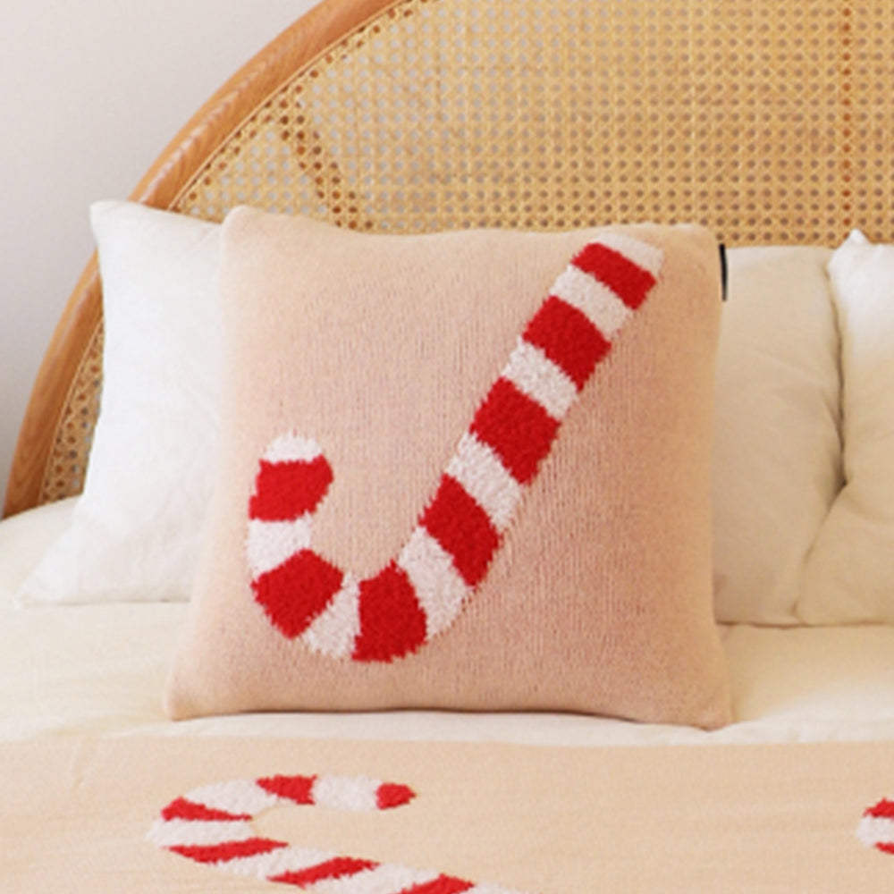 Christmas Candy Cane Cozy Knit Throw Blanket with Pillow