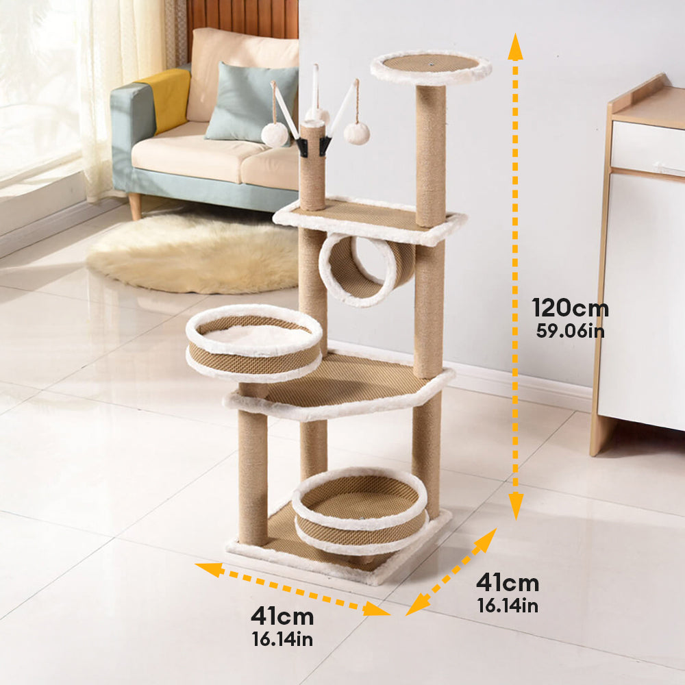 Breathable Rattan-Weave Sisal Multi-Level Cat Tree with Cozy Bed