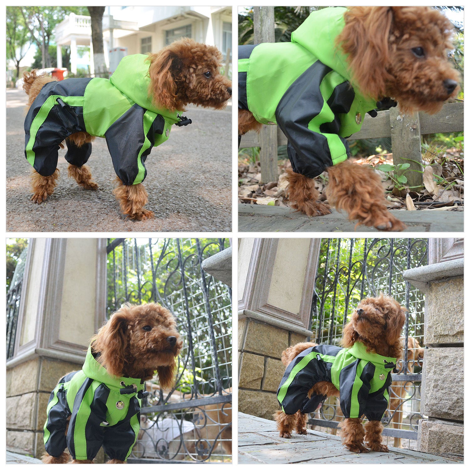 Capa de chuva impermeável para cães em tecido Oxford com pernas e capuz