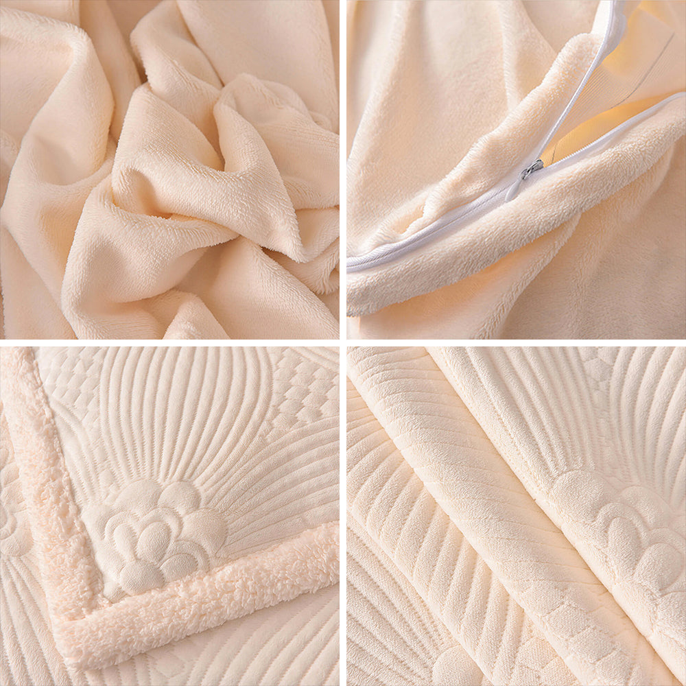 Floral Quilted Cozy Thickened Milk Fleece Bed Skirt Set