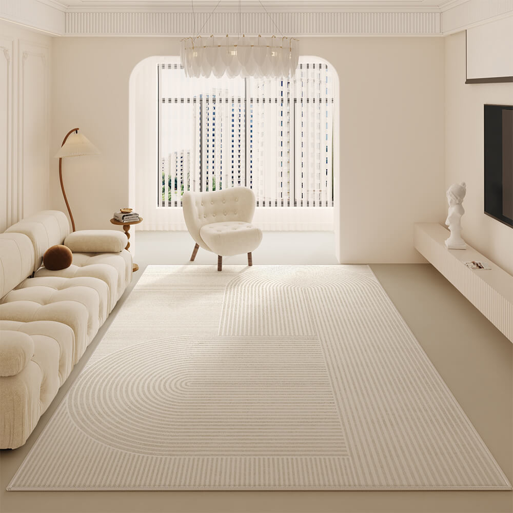 Creamy Striped Minimalist Modern Cashmere Rug