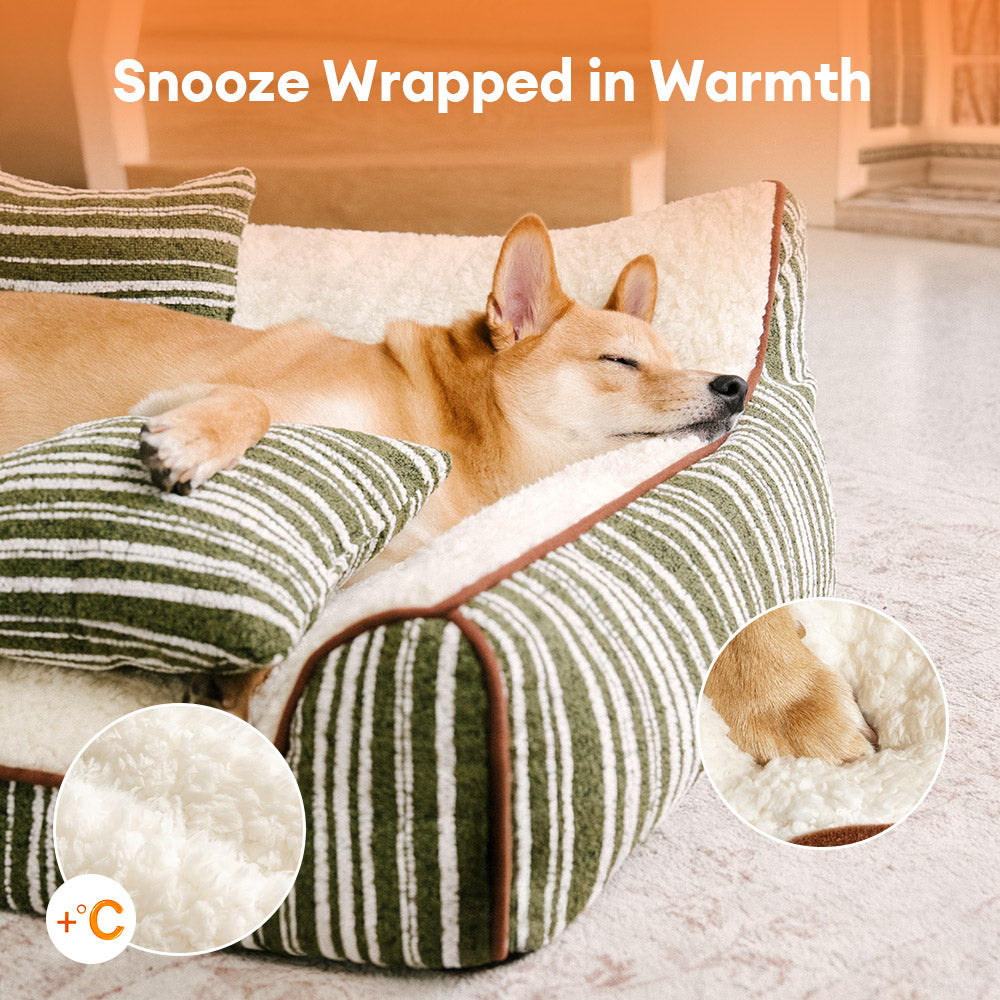 Plush Warm Stripe Orthopedic Dog & Cat Sofa Bed With Pillows- Grove Couch