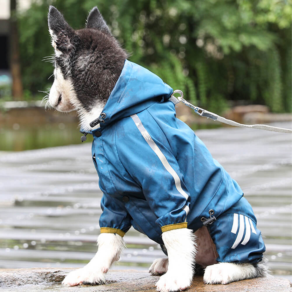 Stylish Waterproof Adjustable Reflective Strip Dog Raincoat with Hood