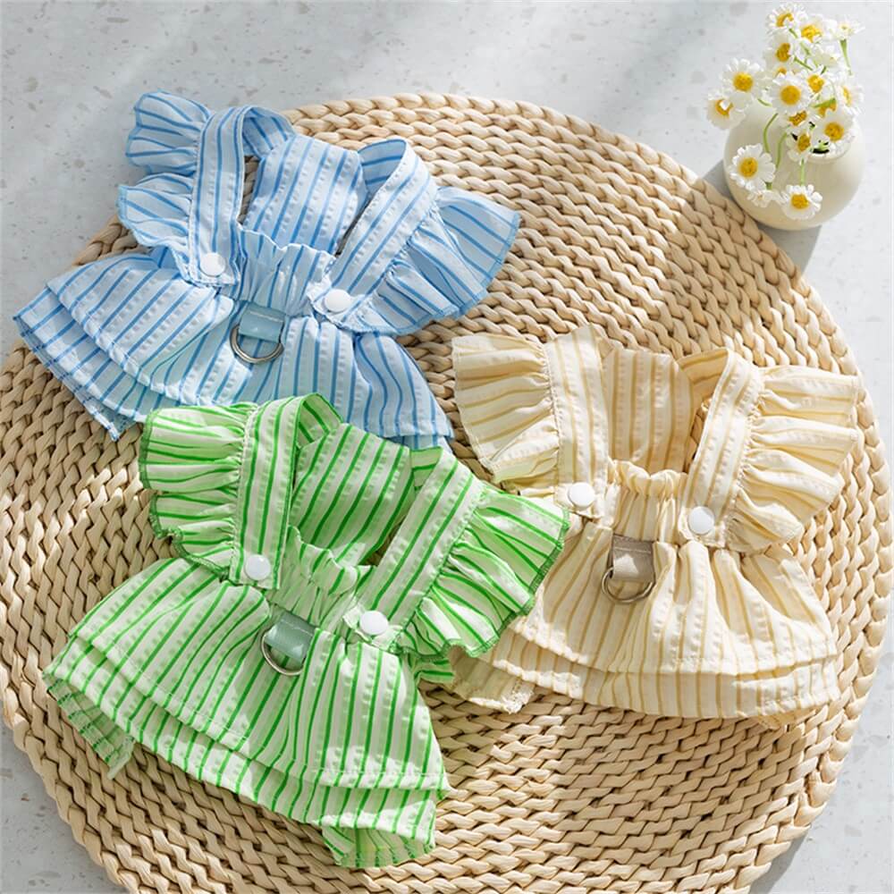 Striped Ruffle Dog Harness Dress