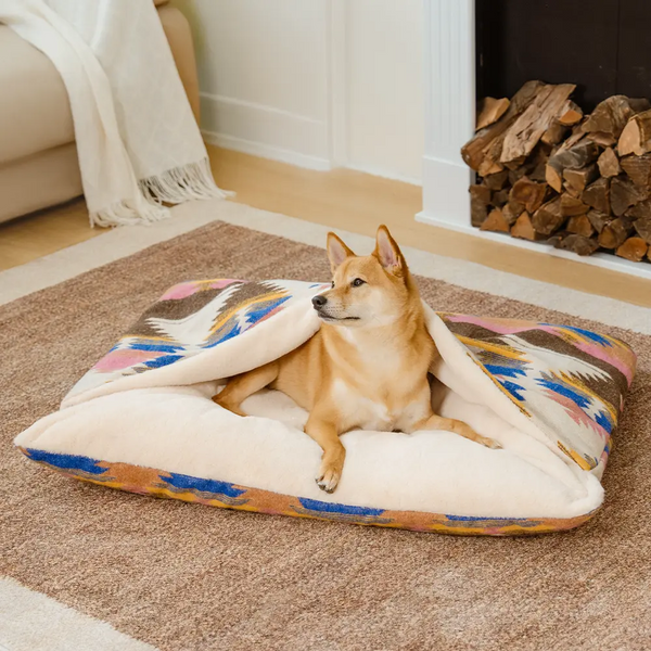 All-Season Reversible Boho Cave Covered Calming Dog Bed - HugSack