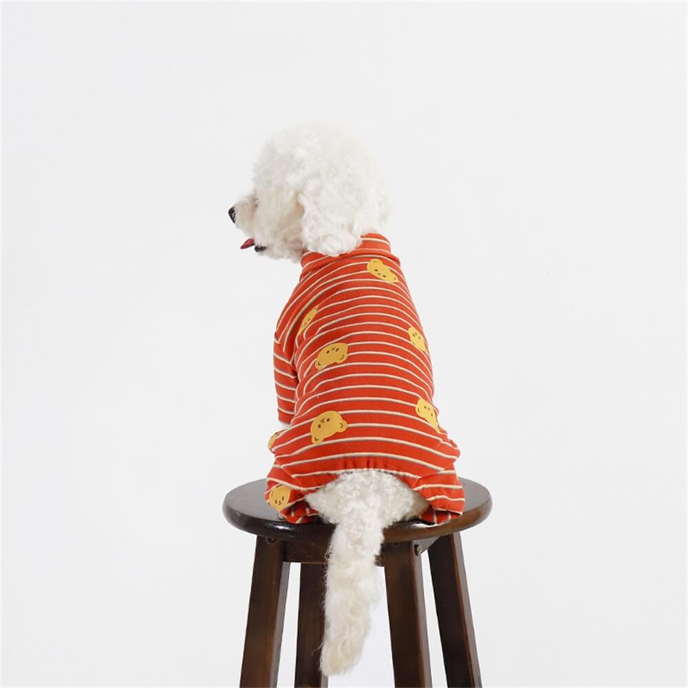 Striped Dog Pajamas with Smiley Face Print - Cozy and Adorable Sleepwear