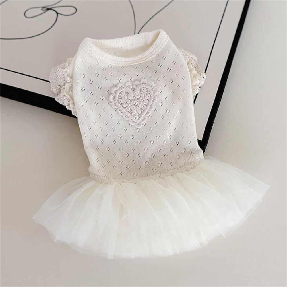 Elegant White Lace Dog Dress with Heart Accent - Perfect for Special Occasions