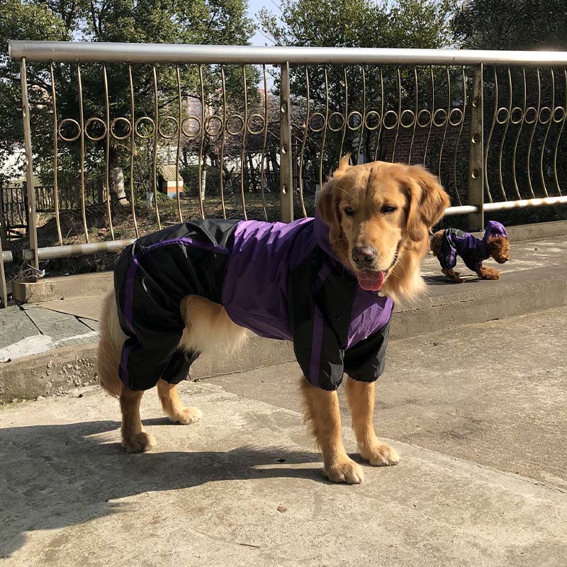 Capa de chuva impermeável para cães em tecido Oxford com pernas e capuz