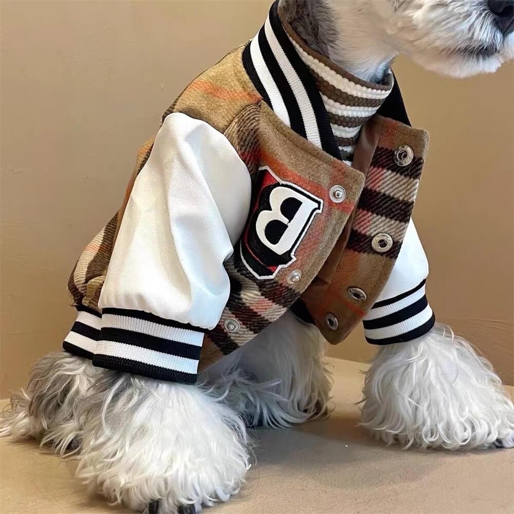 Plaid Baseball Dog Jacket – Sporty and Stylish Outerwear for Dogs