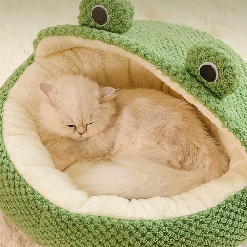Adorável forma de sapo embrulhada cama para animais de estimação caverna para gatos