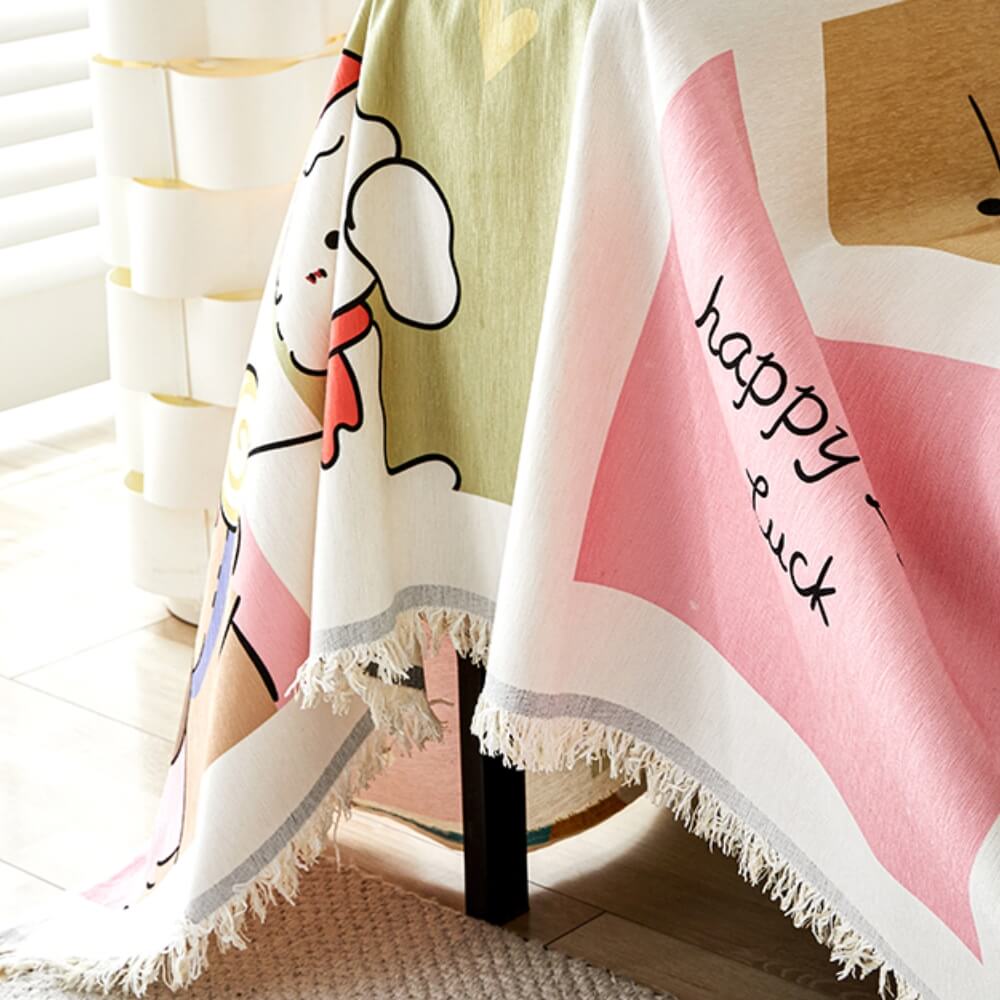 Cartoon Cute Puppy Kitten Breathable Home Decoration Large Throw Couch Cover