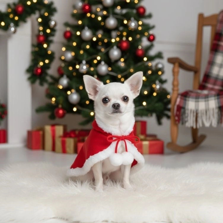 Christmas Santa Pet Cloak Warm Plush Dog Cape with Hat