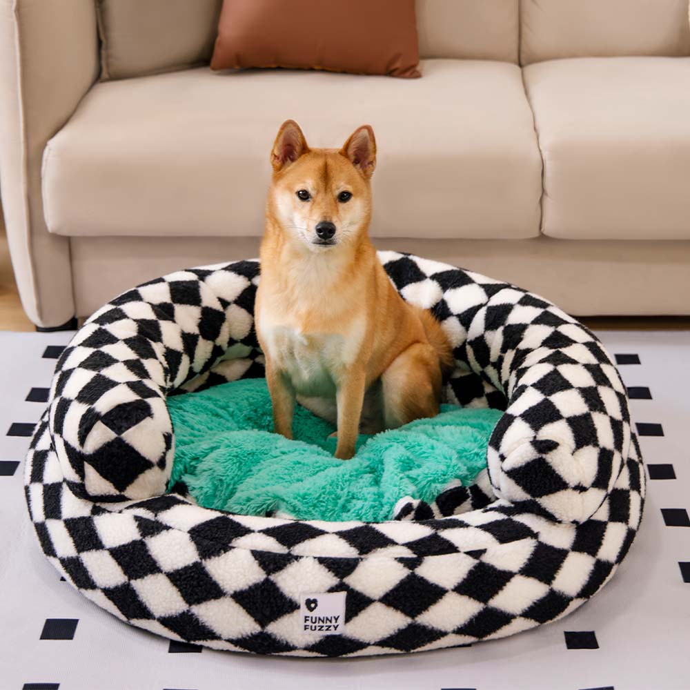 Classic Argyle Washable Bolster Donut Dog Bed - Cozy Haven