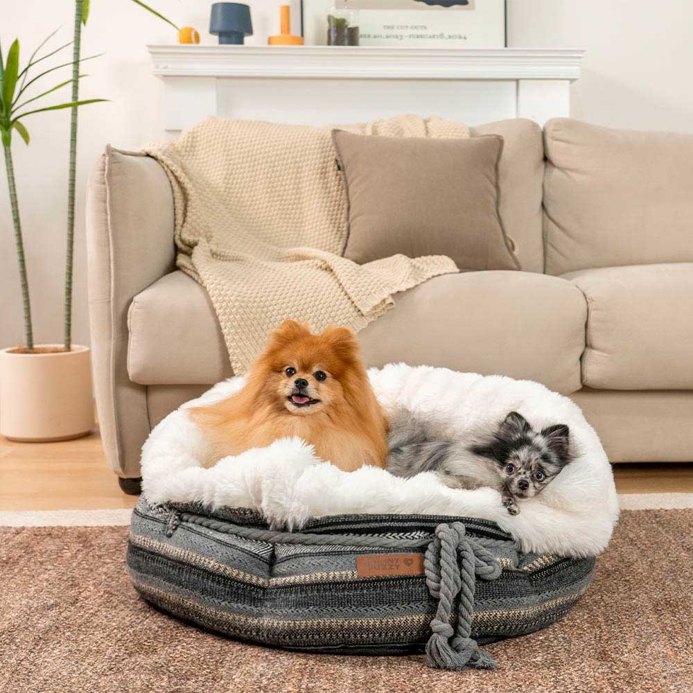 Classic Jacquard Plush Donut Dog Bed - Snuggle Den