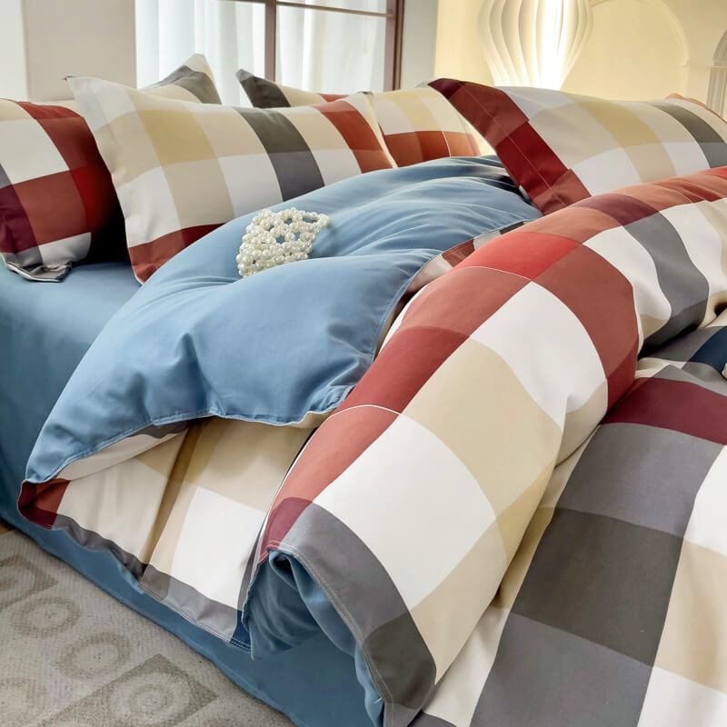 Classic Plaid Color Block Stylish Breathable Bed Sheet Set