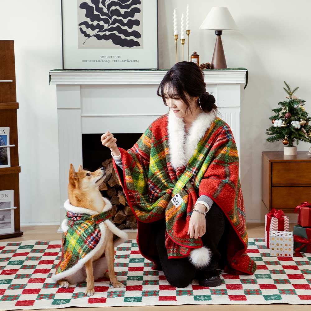 Classic Plaid Warmth Human & Dog Poncho - Festive Companions